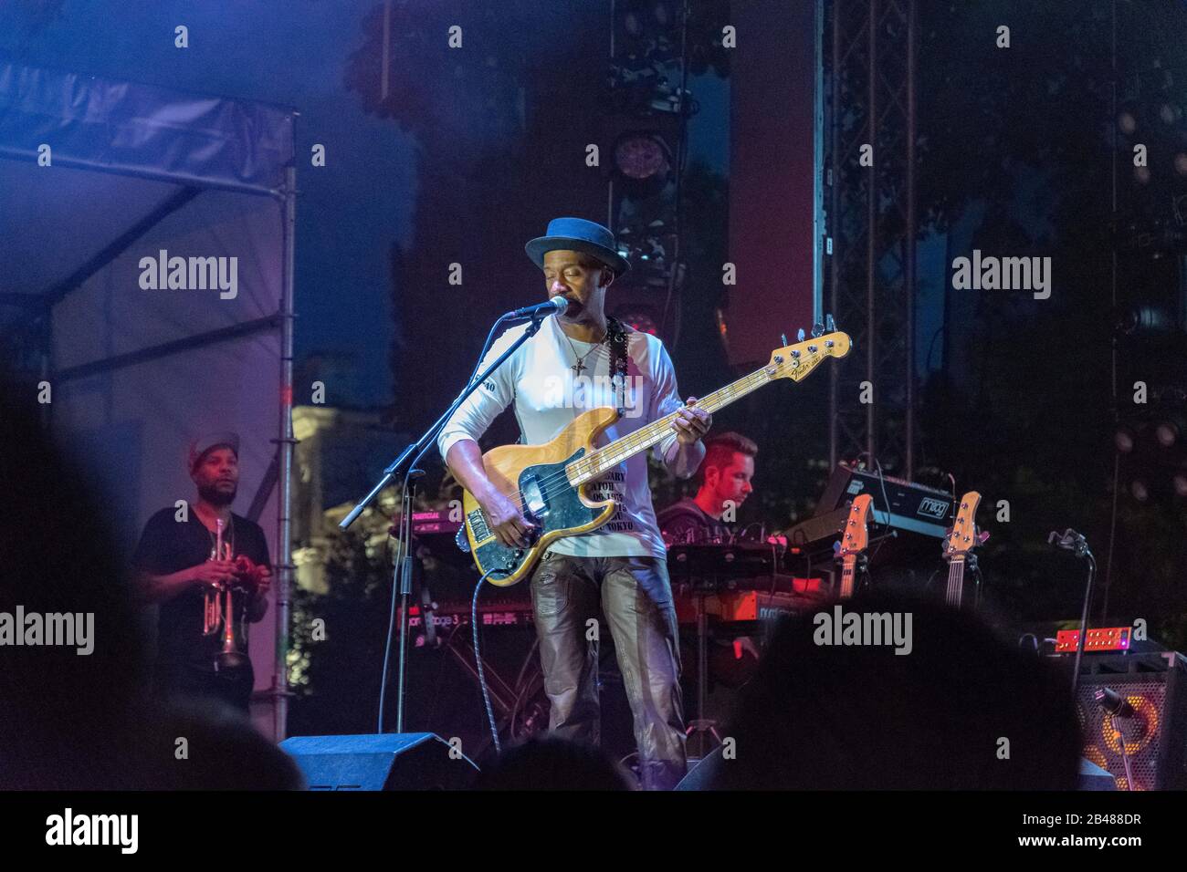 CLUJ, ROMANIA - JUL 04, 2019: Marcus Miller performance at the Jazz in the Park festival in Cluj-Napoca, Romania. Awarded Europe`s best small festival Stock Photo